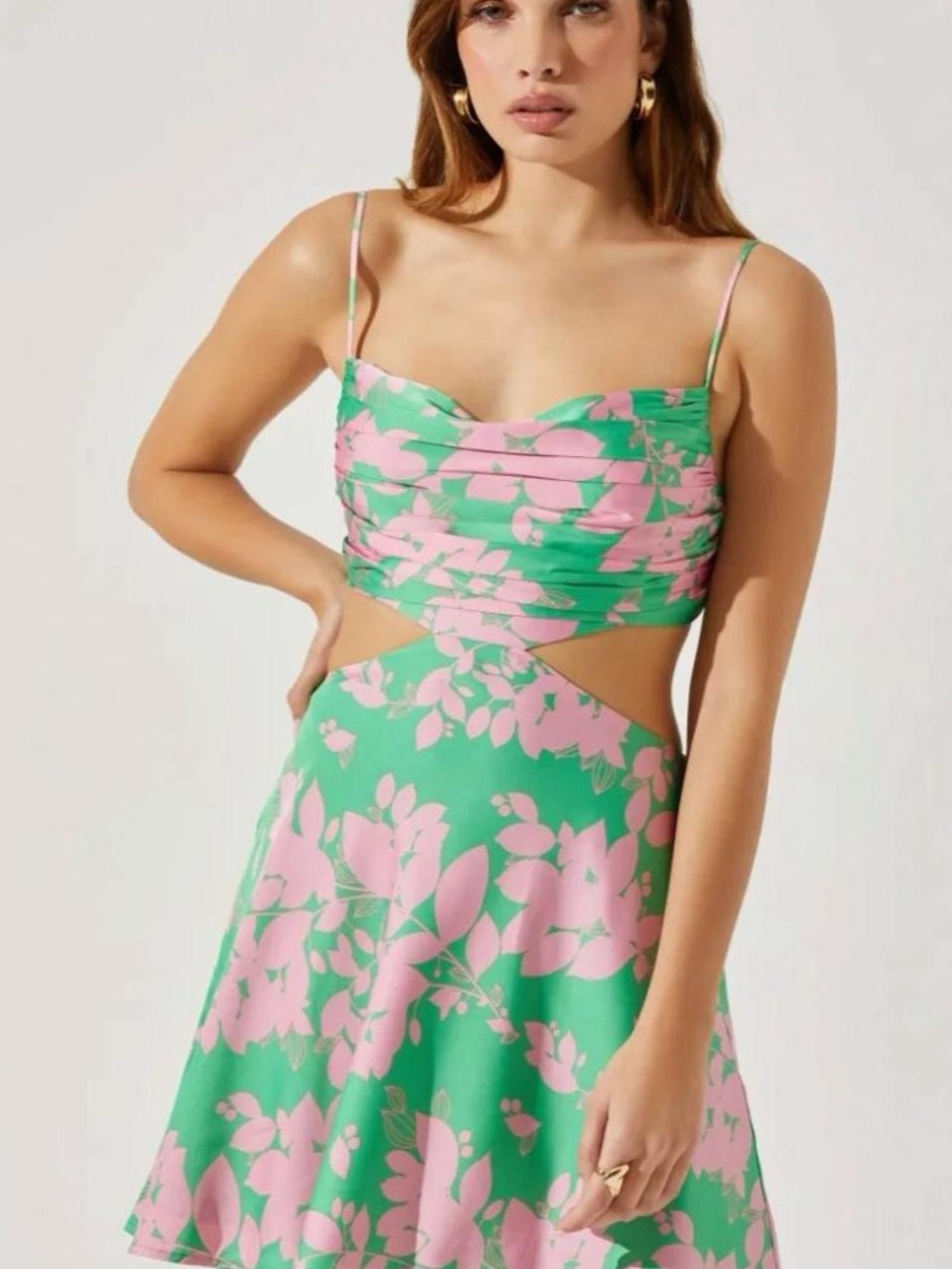 ASTR Green & Pink Floral Cutout Dress